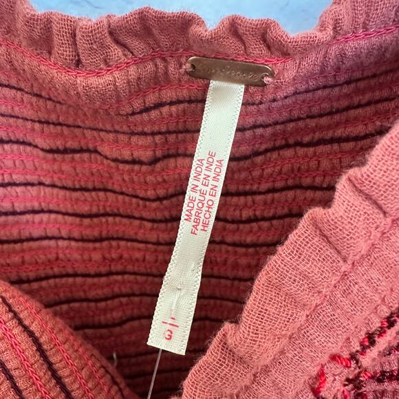 Free People Dahlia Floral Embroidered Smocked Puff Sleeve Boho Pant Jumpsuit - Picture 5 of 11